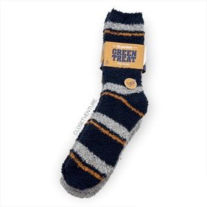 Green Treat Super Soft Blue Grey Striped Cozy Socks 2 Pairs Men’s Size 8-12